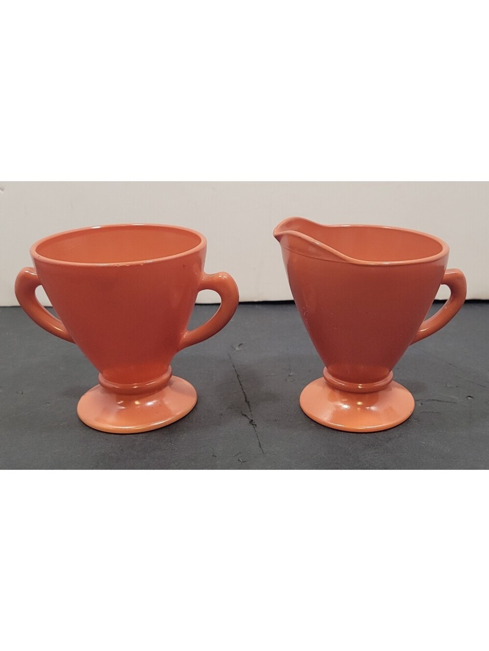 Vintage Hazel Atlas Ovide Platonite Orange Rust Sugar & Creamer Set